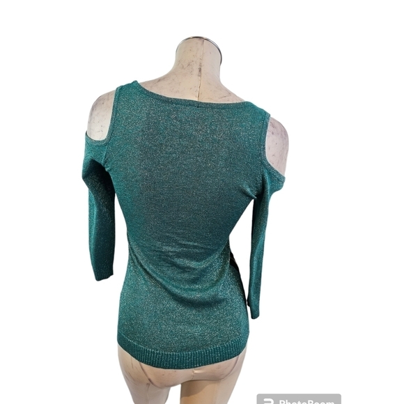 Bebe Size XS Cold Shoulder Sweater Knit Top Teal - Picture 4 of 7